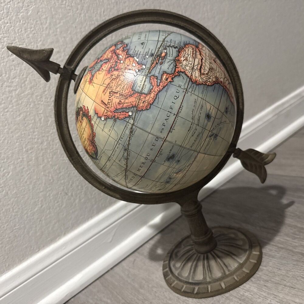 VTG Desktop Cast Iron Terrestre Globe Robert de Vaugondy A Paris 70s replica 13"